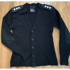 Military Equipment Corp Black Wool Cardigan 38L British Made Elbow Patch